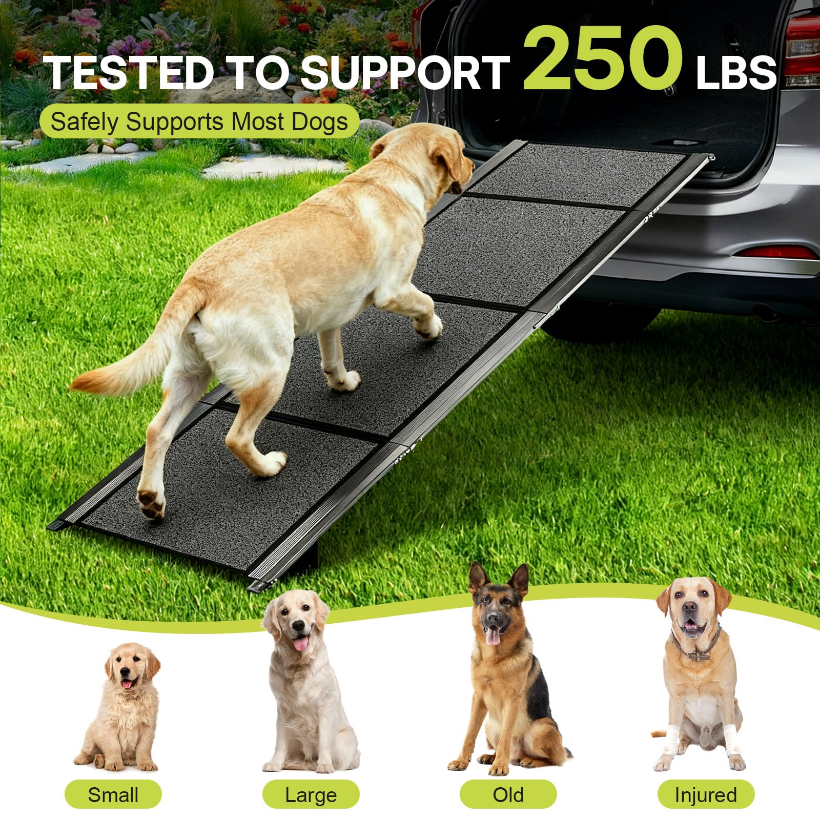 NUOBESTY anti-slip rubber feet keep ramp steady during entry to SUV.