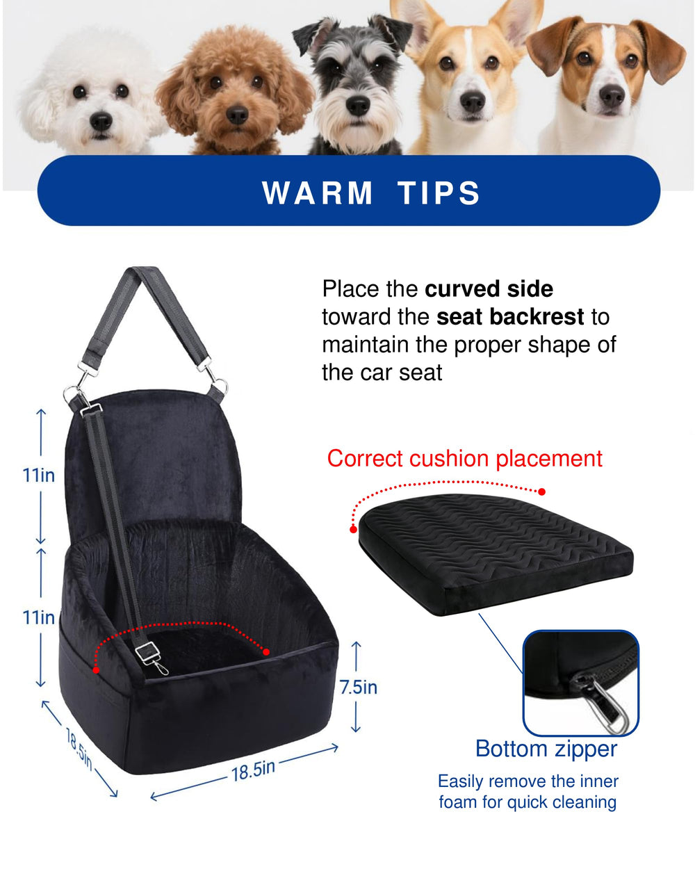 NUPIDA dog car seat stability loops secured with seatbelt for steady rides