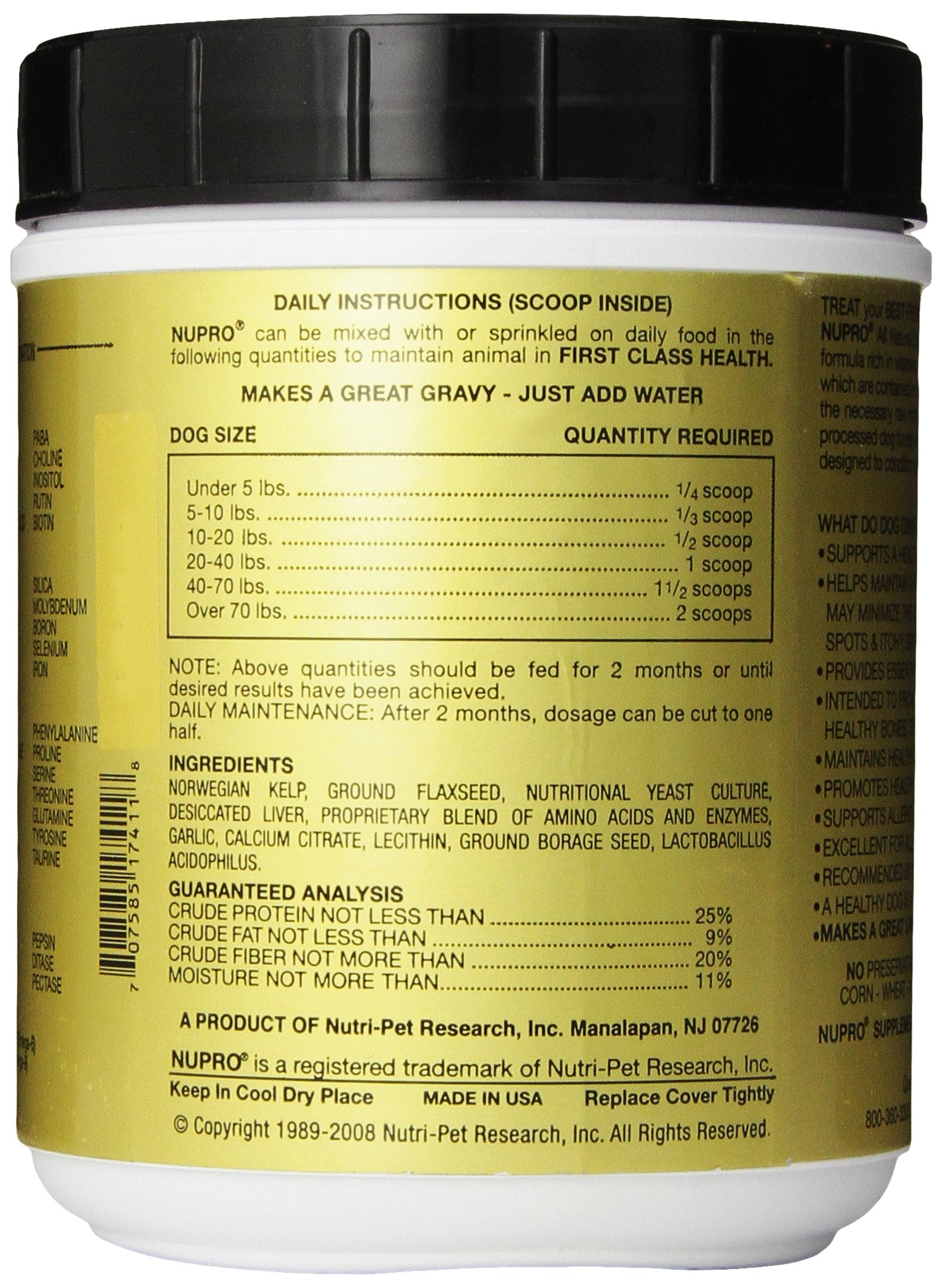 Nupro All Natural Dog Supplement being poured into a bowl for meals.