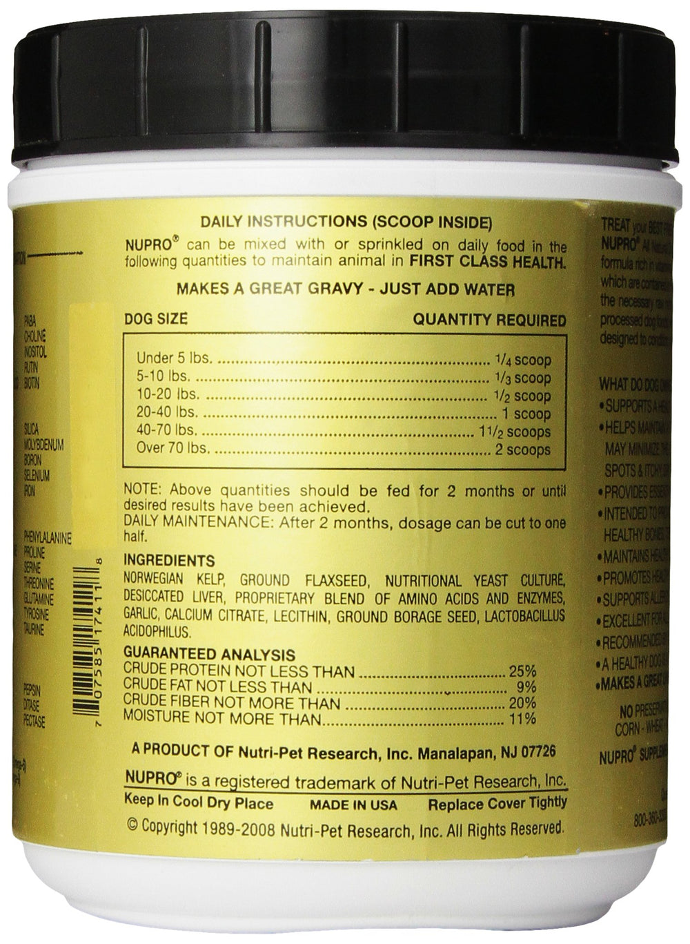 Nupro All Natural Dog Supplement being poured into a bowl for meals.