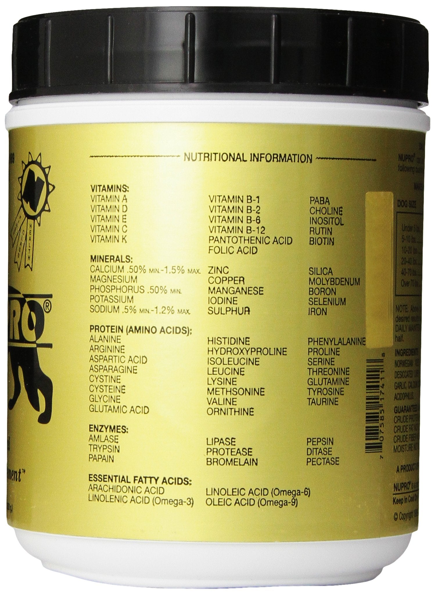 Nupro All Natural Dog Supplement scoop shows precise daily dosing for your dog.