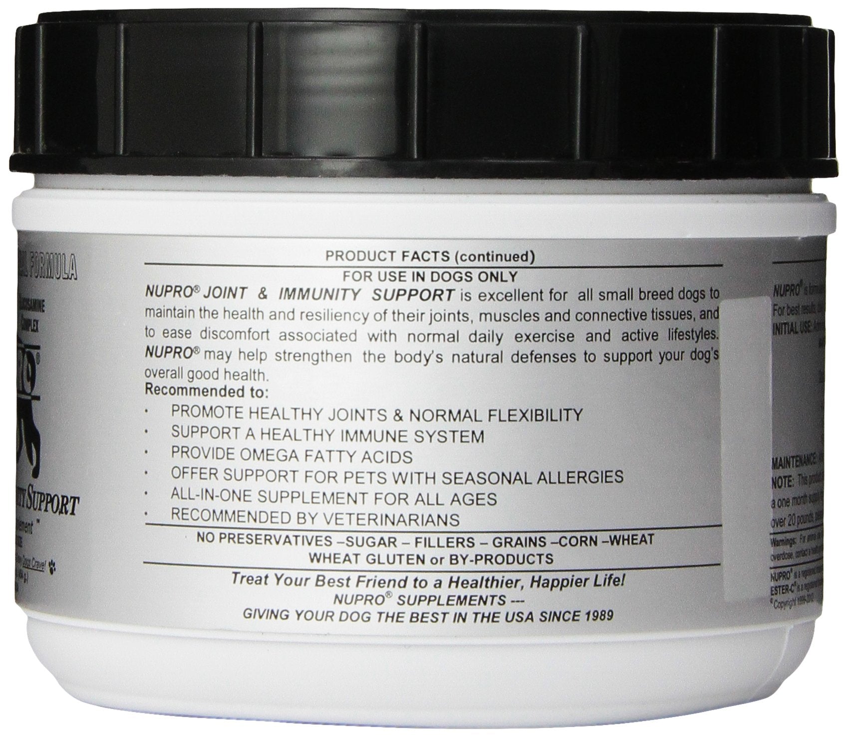 Nupro Joint and Immunity product shown with an active, energetic dog.