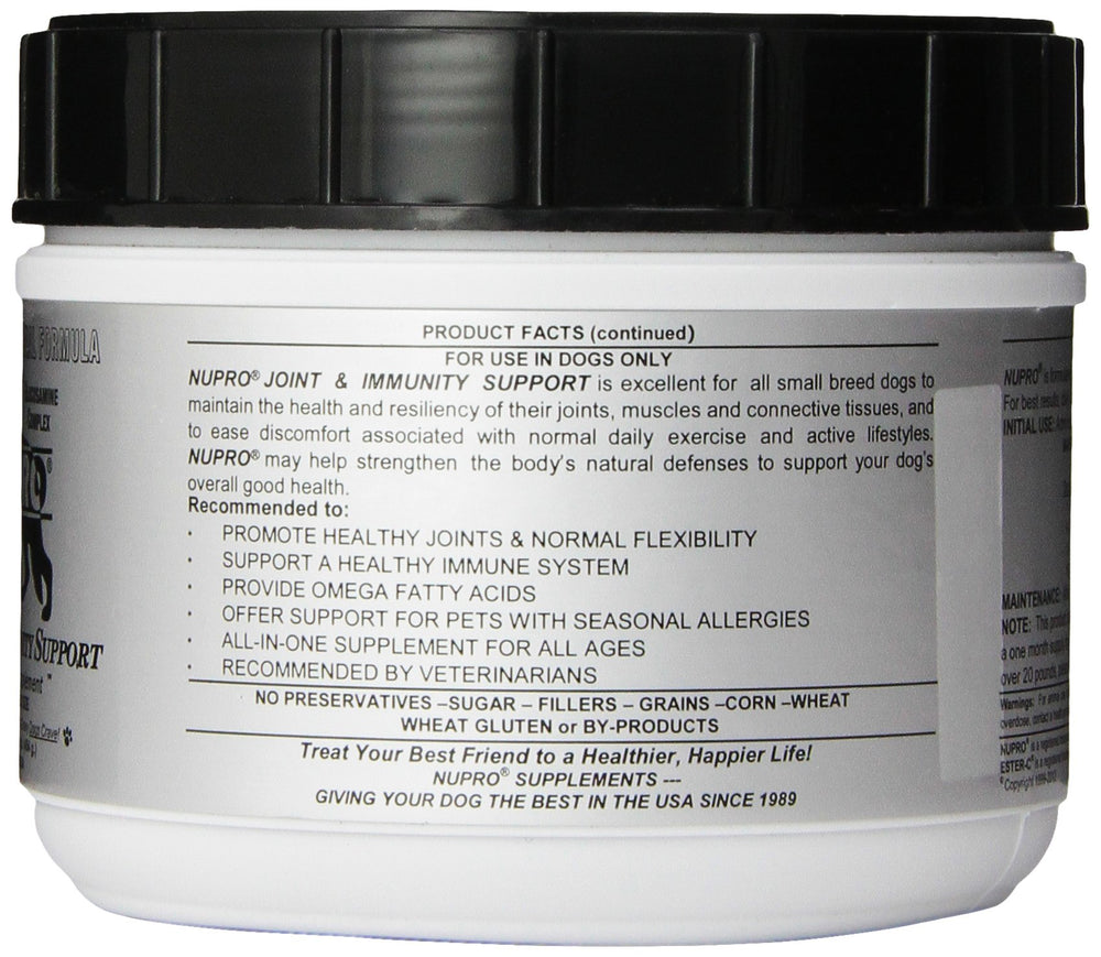Nupro Joint and Immunity product shown with an active, energetic dog.