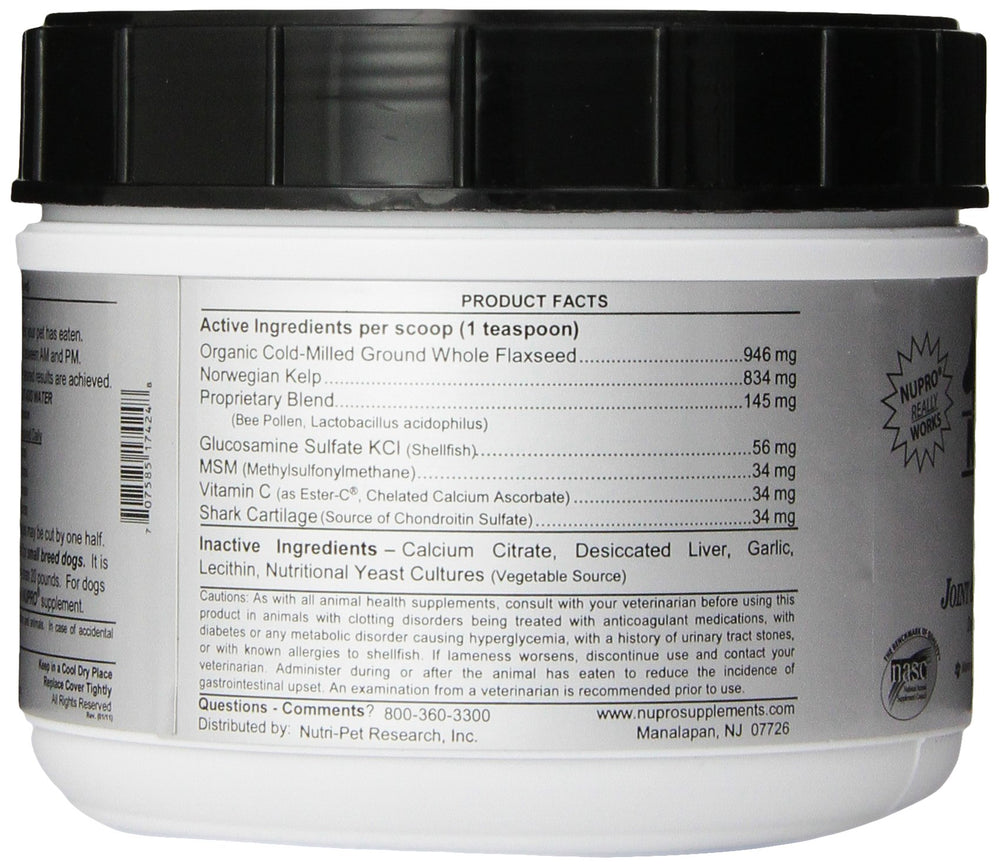 Serving scoop beside key ingredients of Nupro Joint and Immunity.