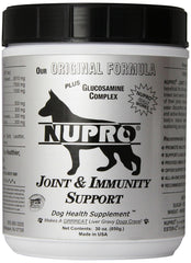 Nupro Joint Support bottle showing all-natural dog supplement for joints.