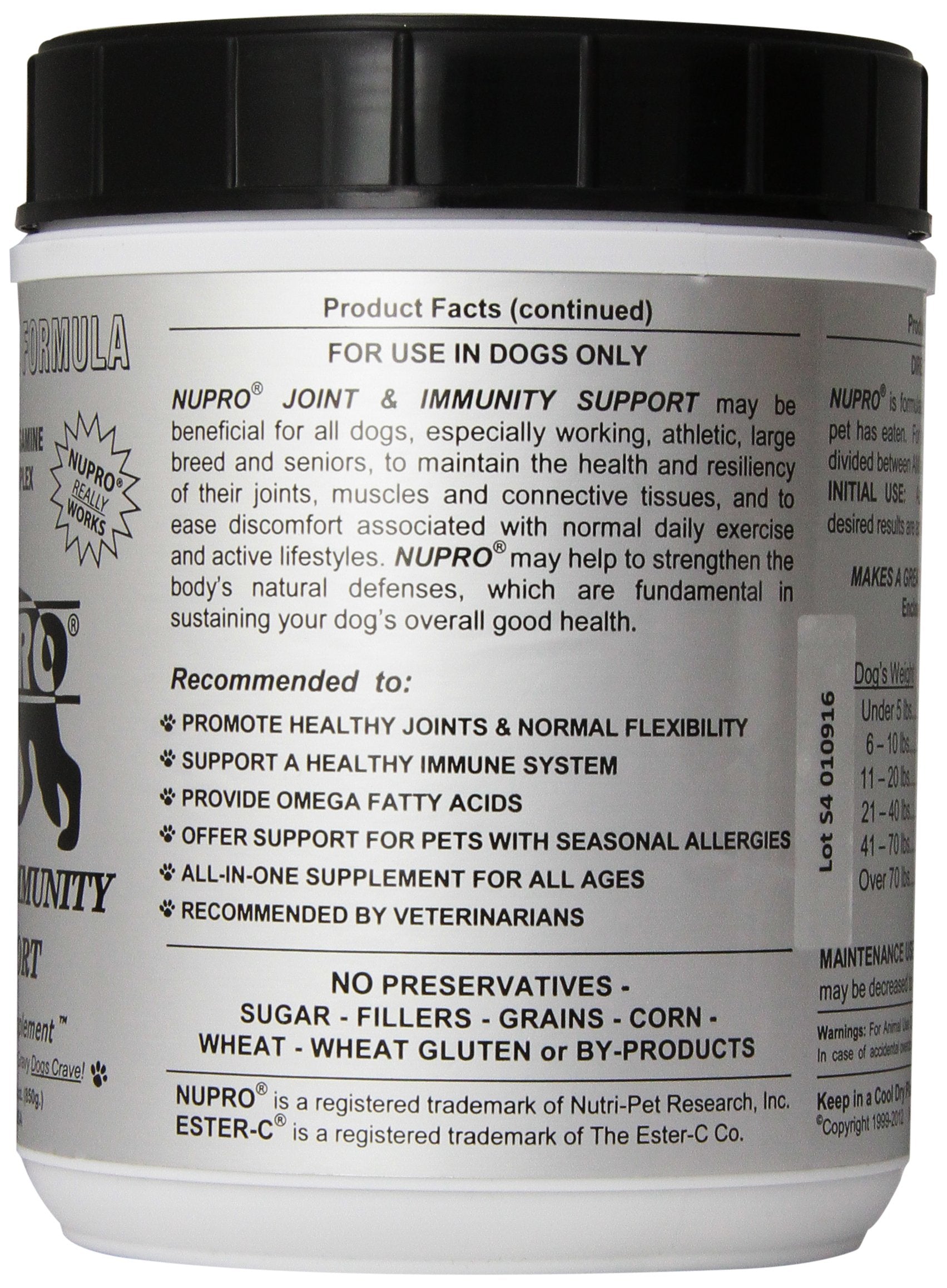 Nupro Joint Support label highlighting ingredients for joint lubrication.