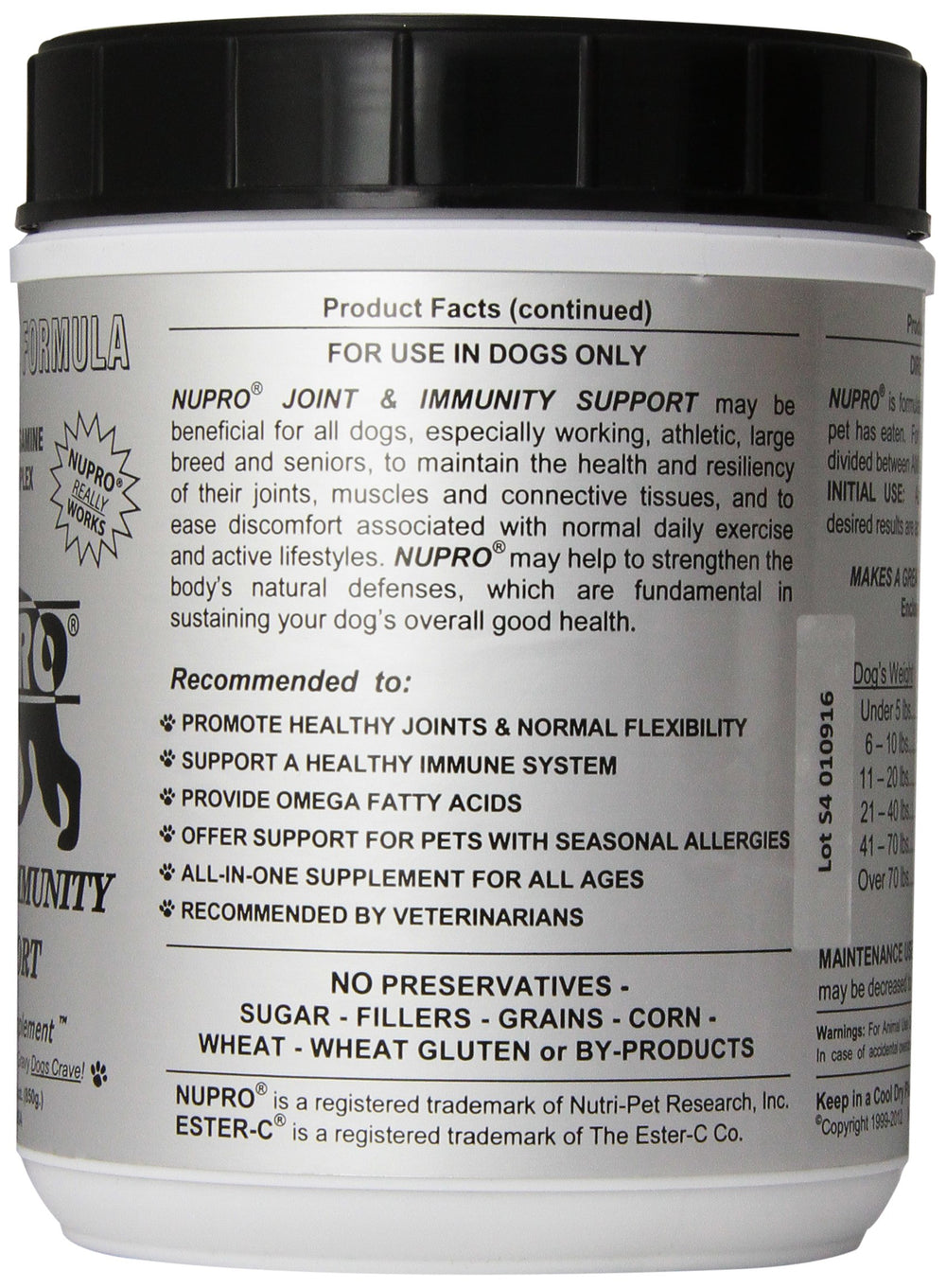 Nupro Joint Support label highlighting ingredients for joint lubrication.