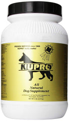 Nupro Nutri-Pet dog supplement bottle supports natural nourish and coat health.
