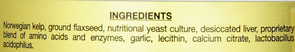 Nupro Nutri-Pet small-breed ingredients panel with kelp and flaxseed