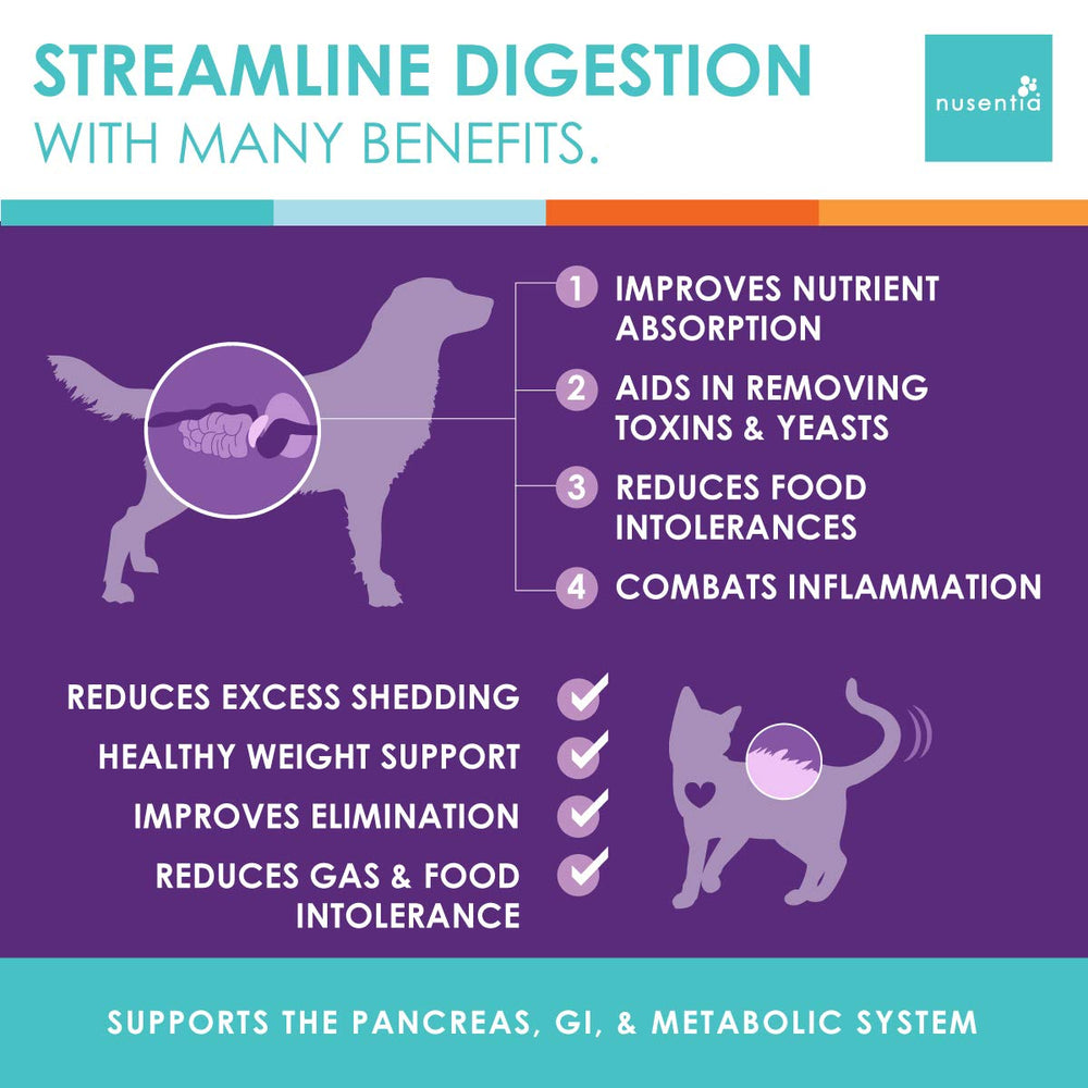 NUSENTIA Enzyme Miracle in a dog or cat bowl during meals.