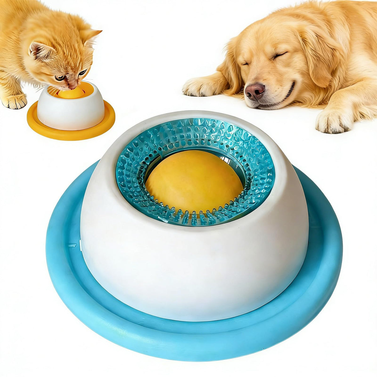 NUSQO dog lick bowl with rotating ball for mindful meals and enrichment.