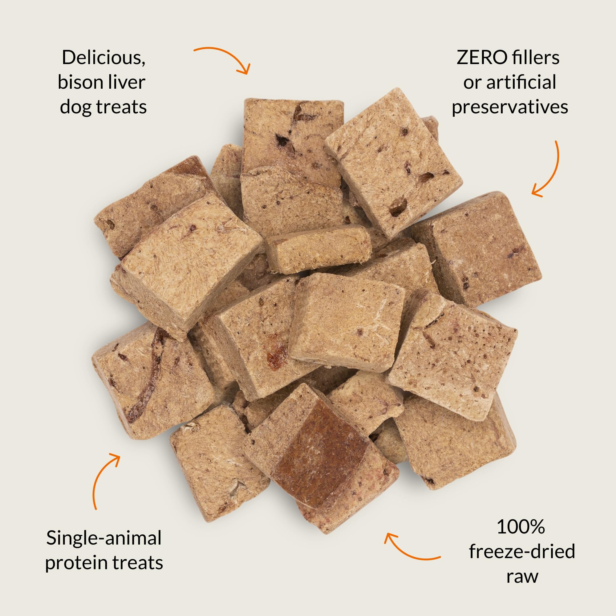 Nutra Bites bison liver crunch close-up emphasizes freeze-dried texture and aroma.