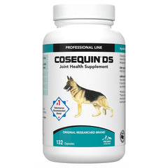 Nutramax Cosequin dog bottle front showing trusted joint health support for active pets.