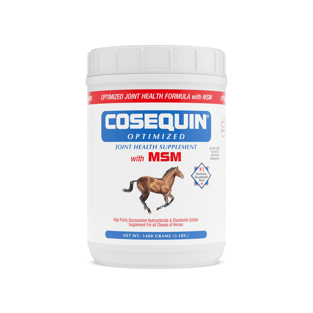 Nutramax Cosequin Optimized MSM equine powder bottle showing joint support