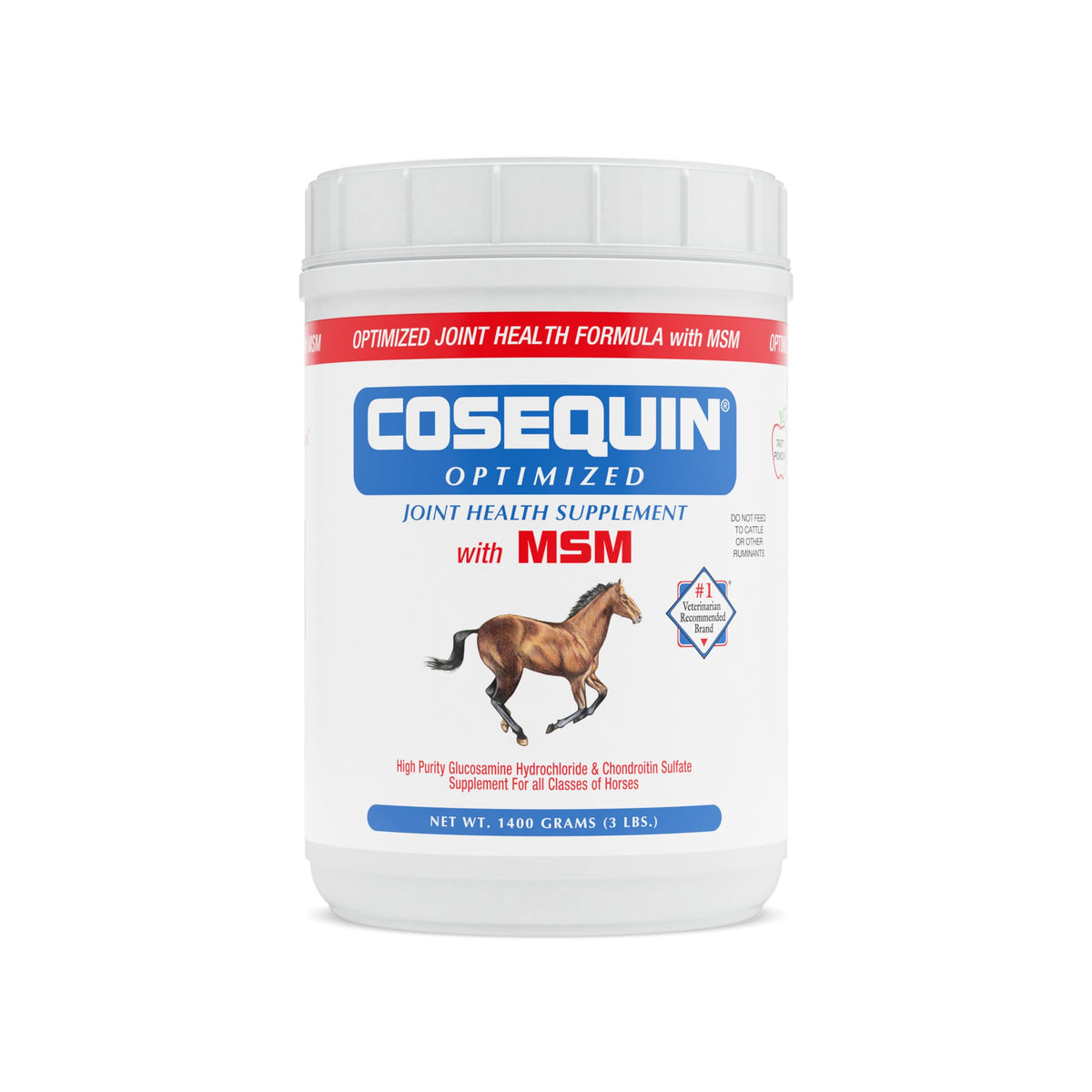 Nutramax Cosequin Optimized MSM equine powder bottle showing joint support