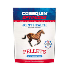 Nutramax Cosequin Optimized Pellets bottle with scoop for easy horse joint support.