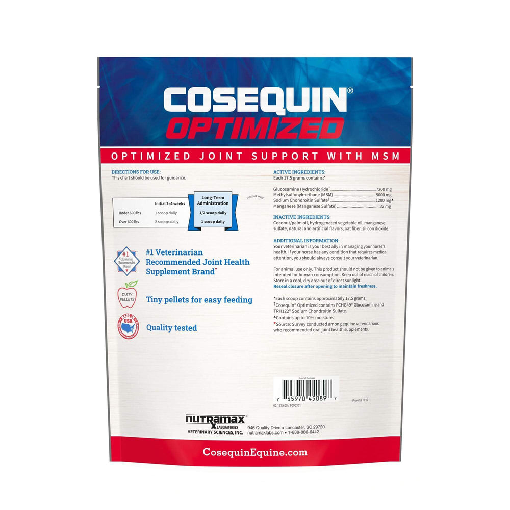 Nutramax Cosequin Optimized Pellets close-up shows a palatable horse supplement.