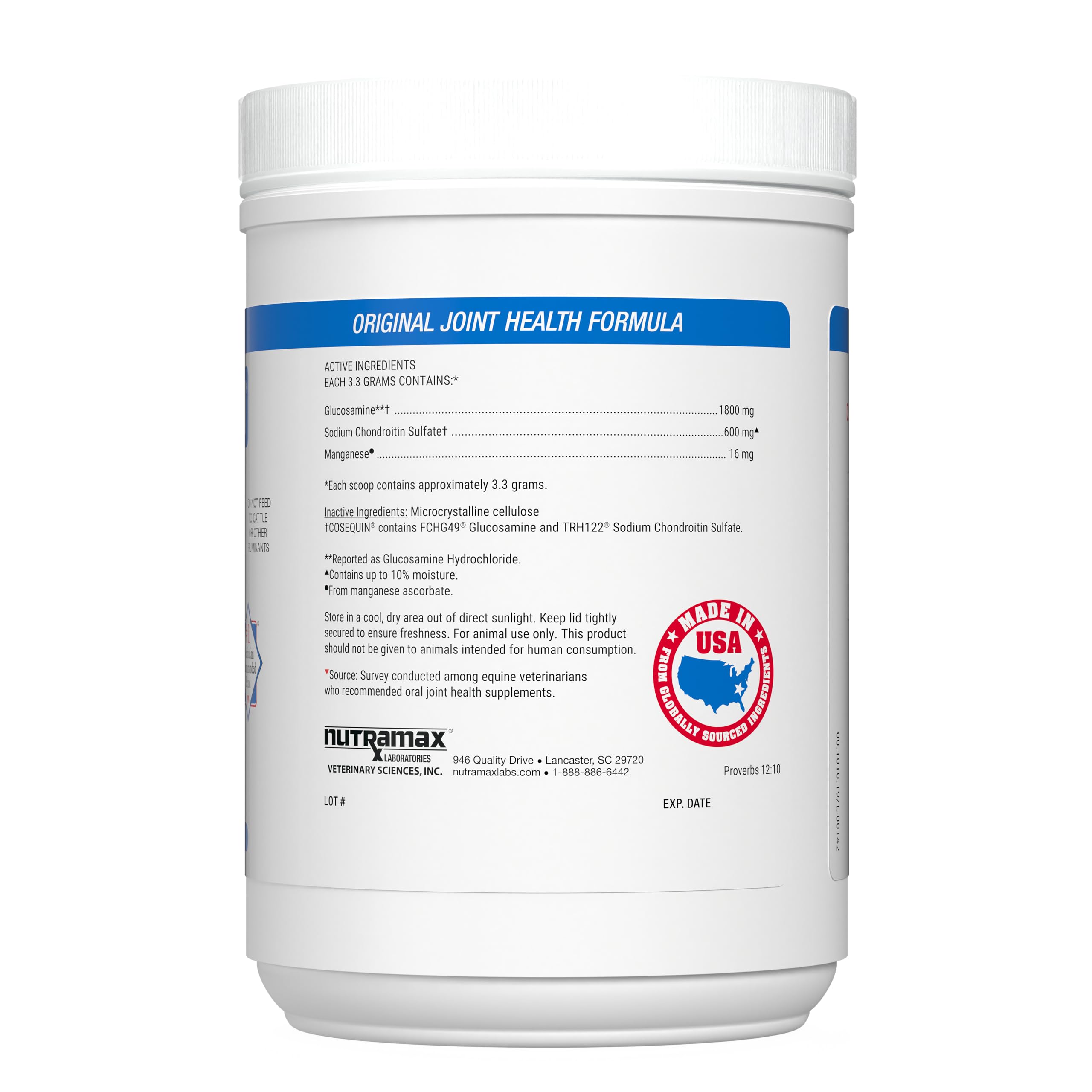 Nutramax Cosequin Original measuring scoop demonstrates easy dosing for horses.