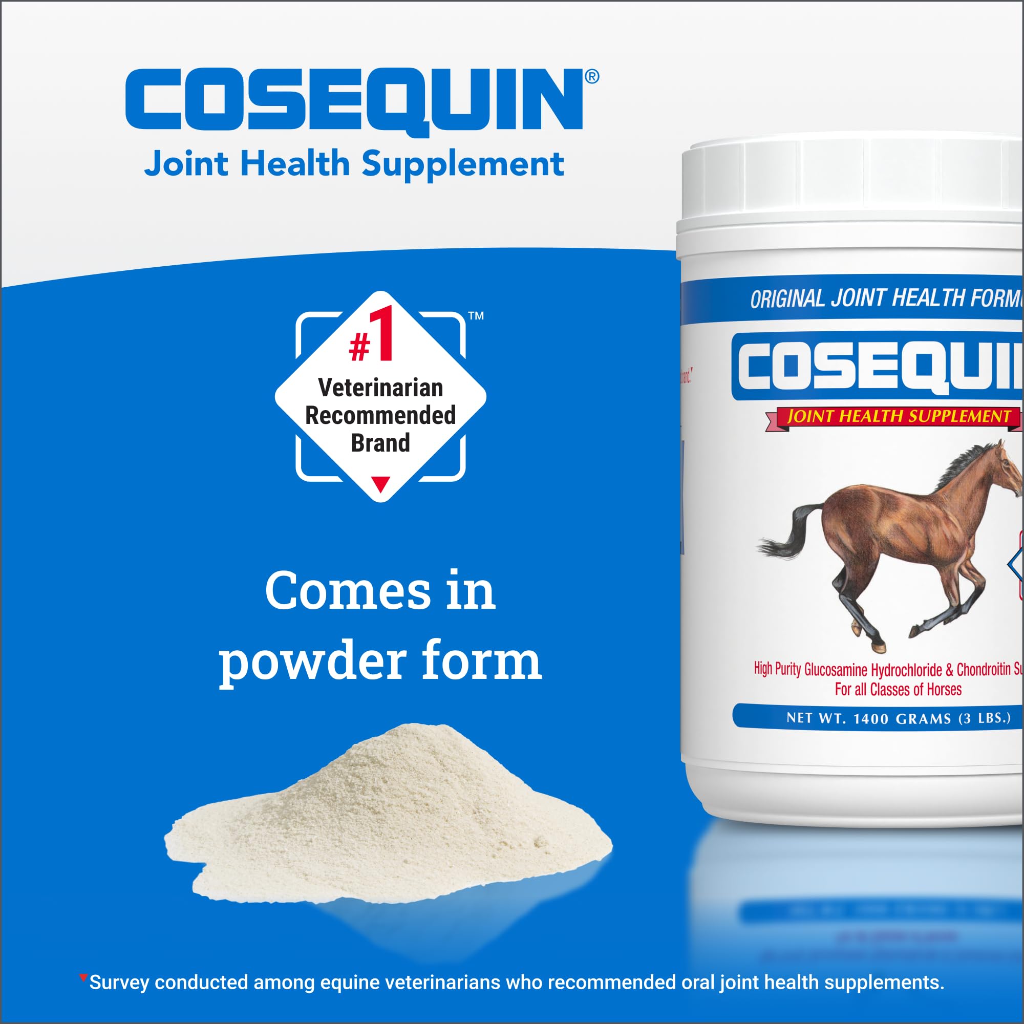 Pouring Nutramax Cosequin Original powder into a feed bowl