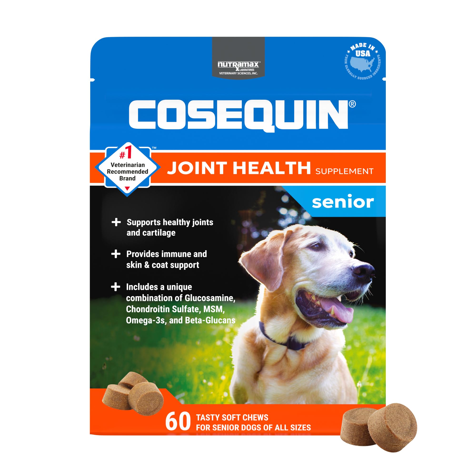 Nutramax Cosequin senior dogs soft chews in bottle for daily joint support