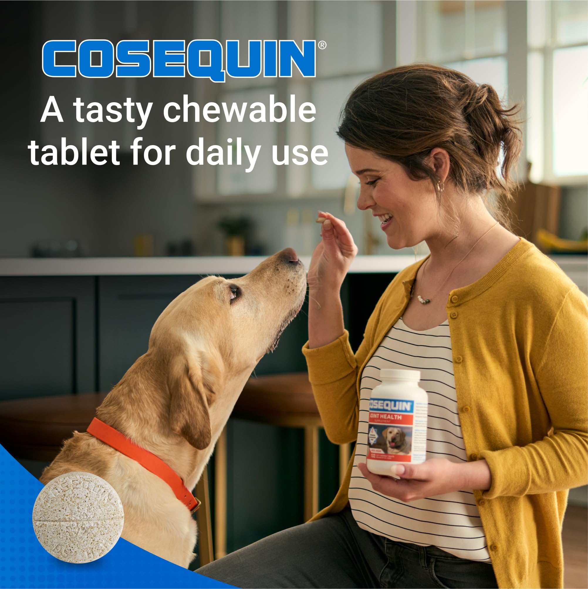 Nutramax Cosequin small-breed dog chew close-up shows tasty bite.