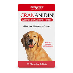 Nutramax Crananidin dog tablets on table showing chewable urinary health support
