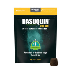 Nutramax Dasuquin soft chews in bottle support dog joint comfort.