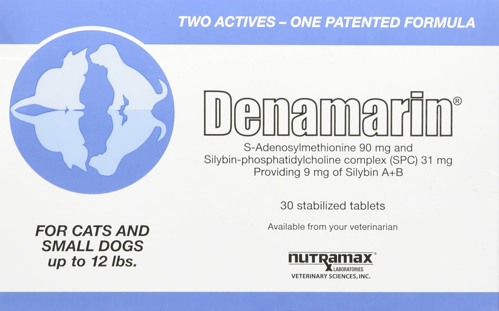 Nutramax Denamarin coated tablets shown for liver support in pets