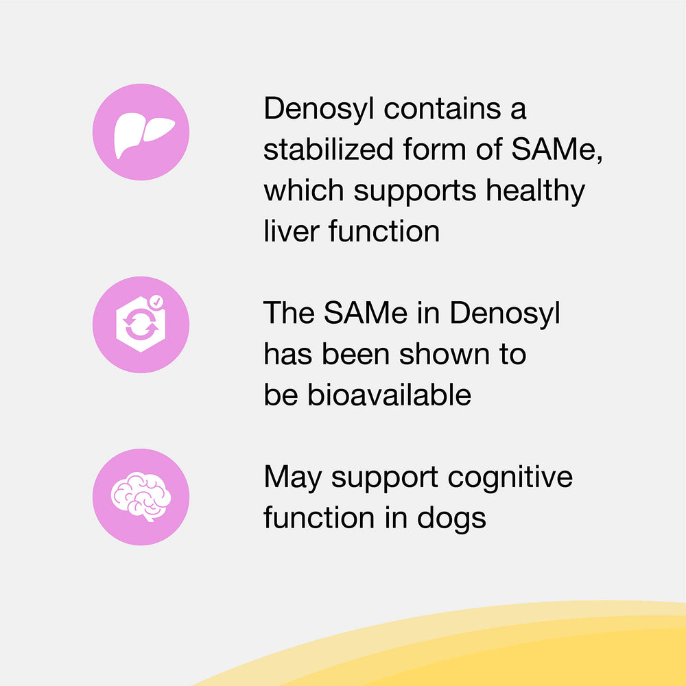 Nutramax Denosyl 30-count bottle highlights vet-formulated supplement.