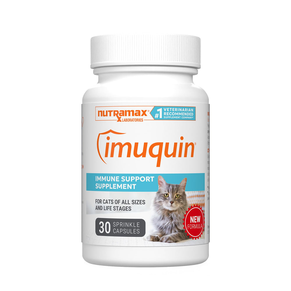 Nutramax Imuquin immune health bottle front for feline immune support.