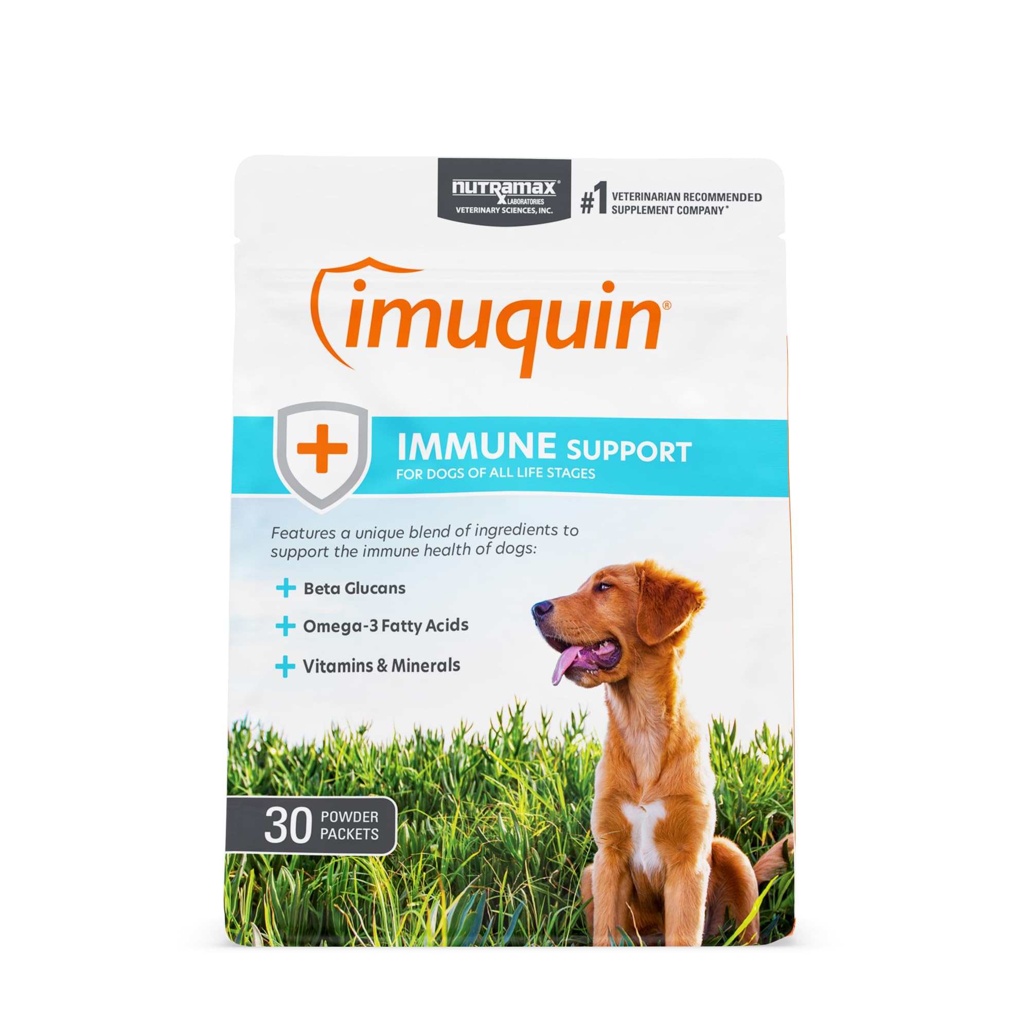 Nutramax Imuquin immunity powder packet poured for daily immune support