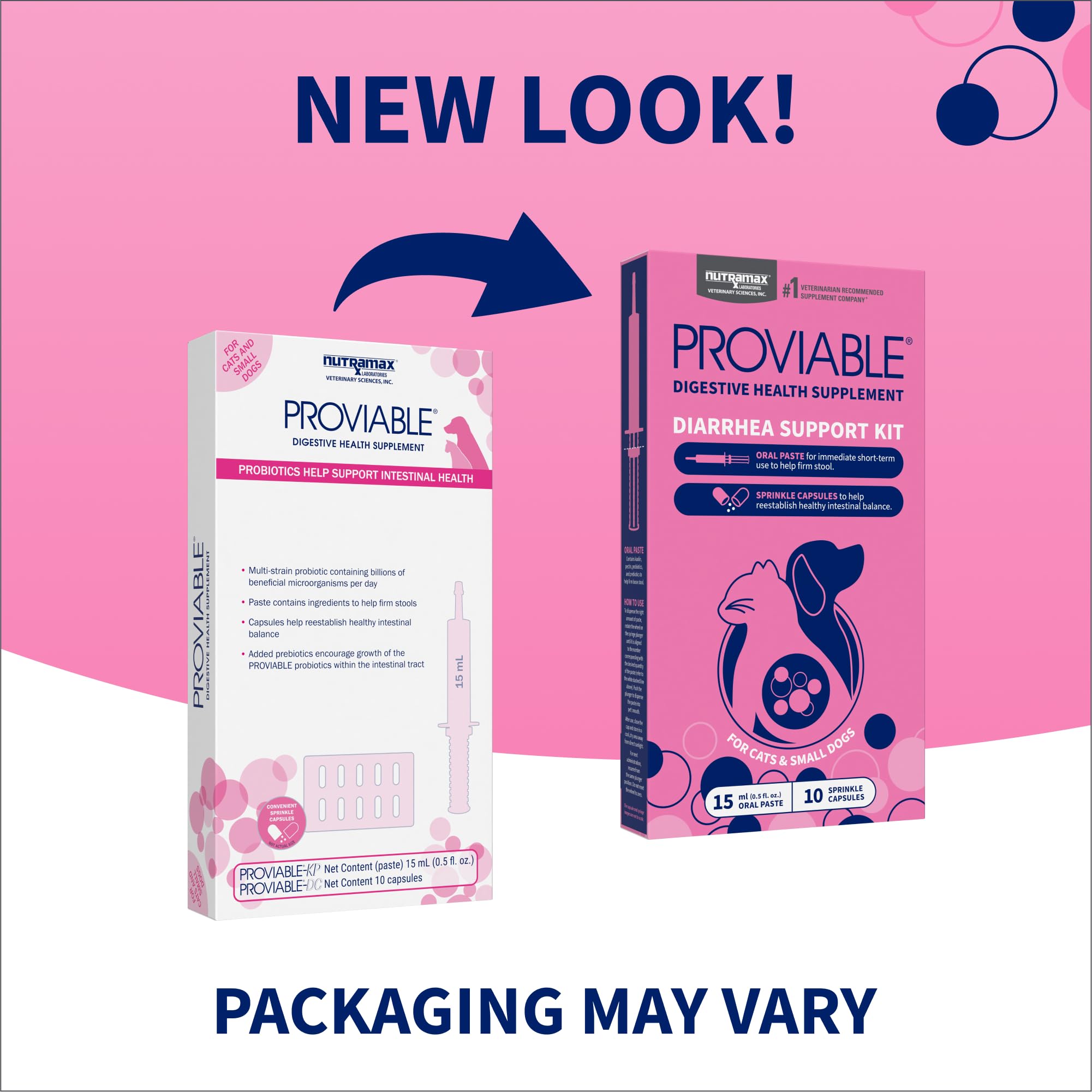 Nutramax Proviable probiotic capsules powder ready to sprinkle on food for gut balance