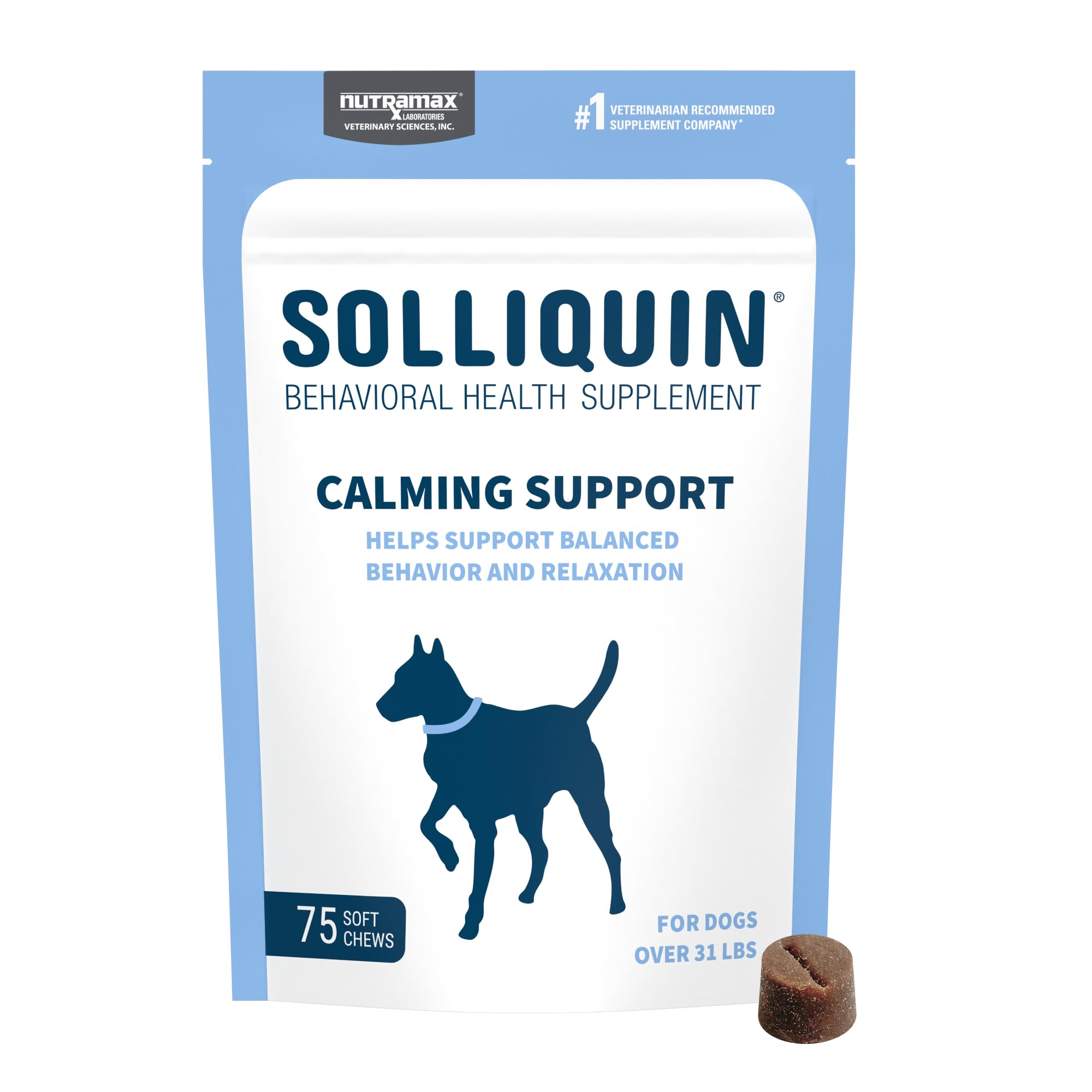 Nutramax Solliquin soft chews bottle for daily calm in dogs