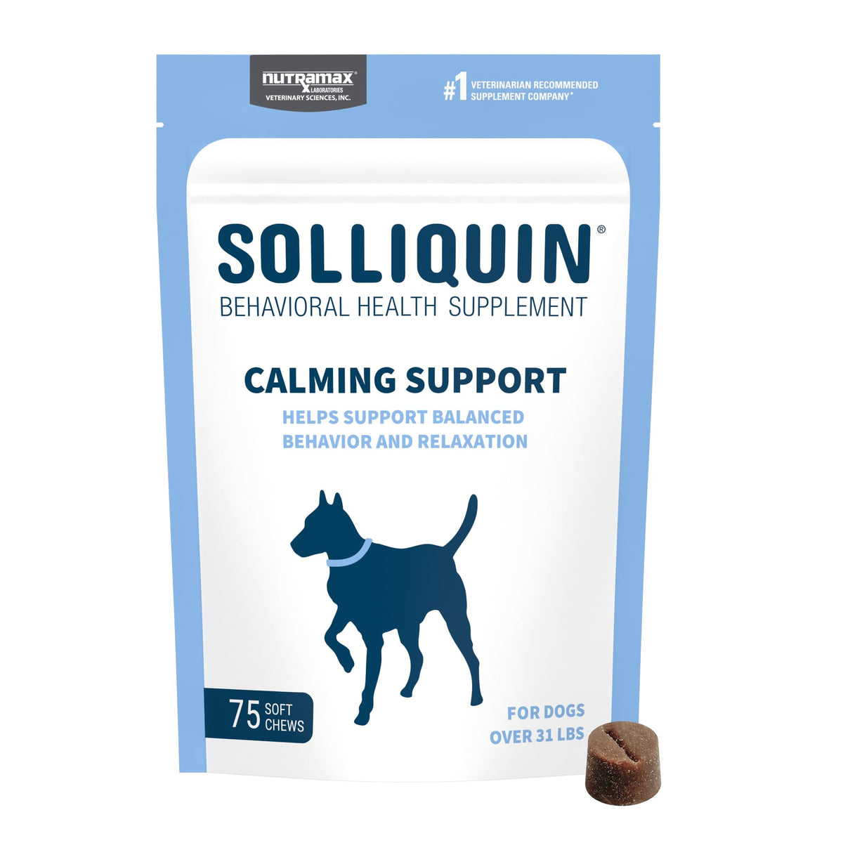 Nutramax Solliquin soft chews bottle for daily calm in dogs