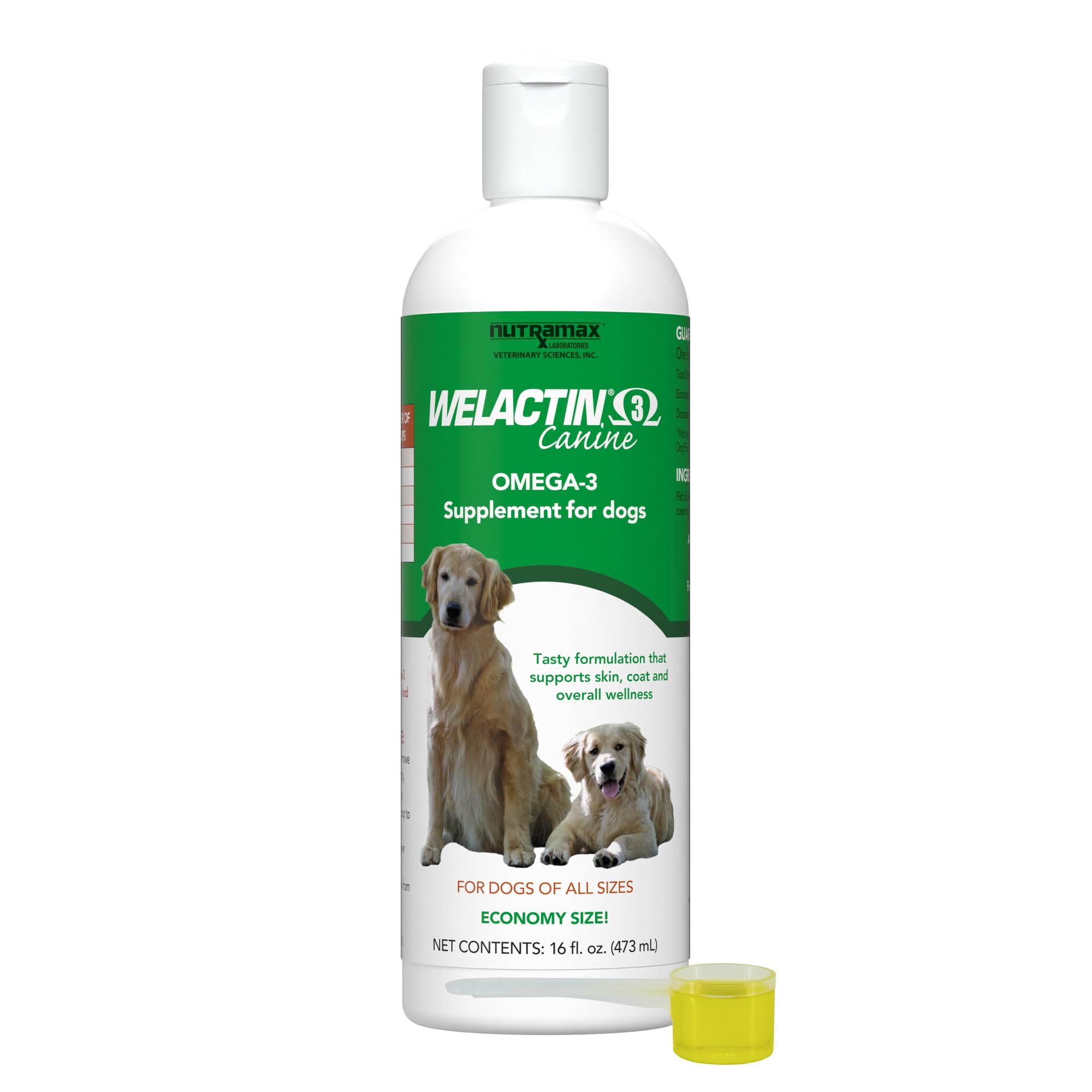 Nutramax Welactin Omega-3 for Dogs bottle front showing product name and omega-3 benefits
