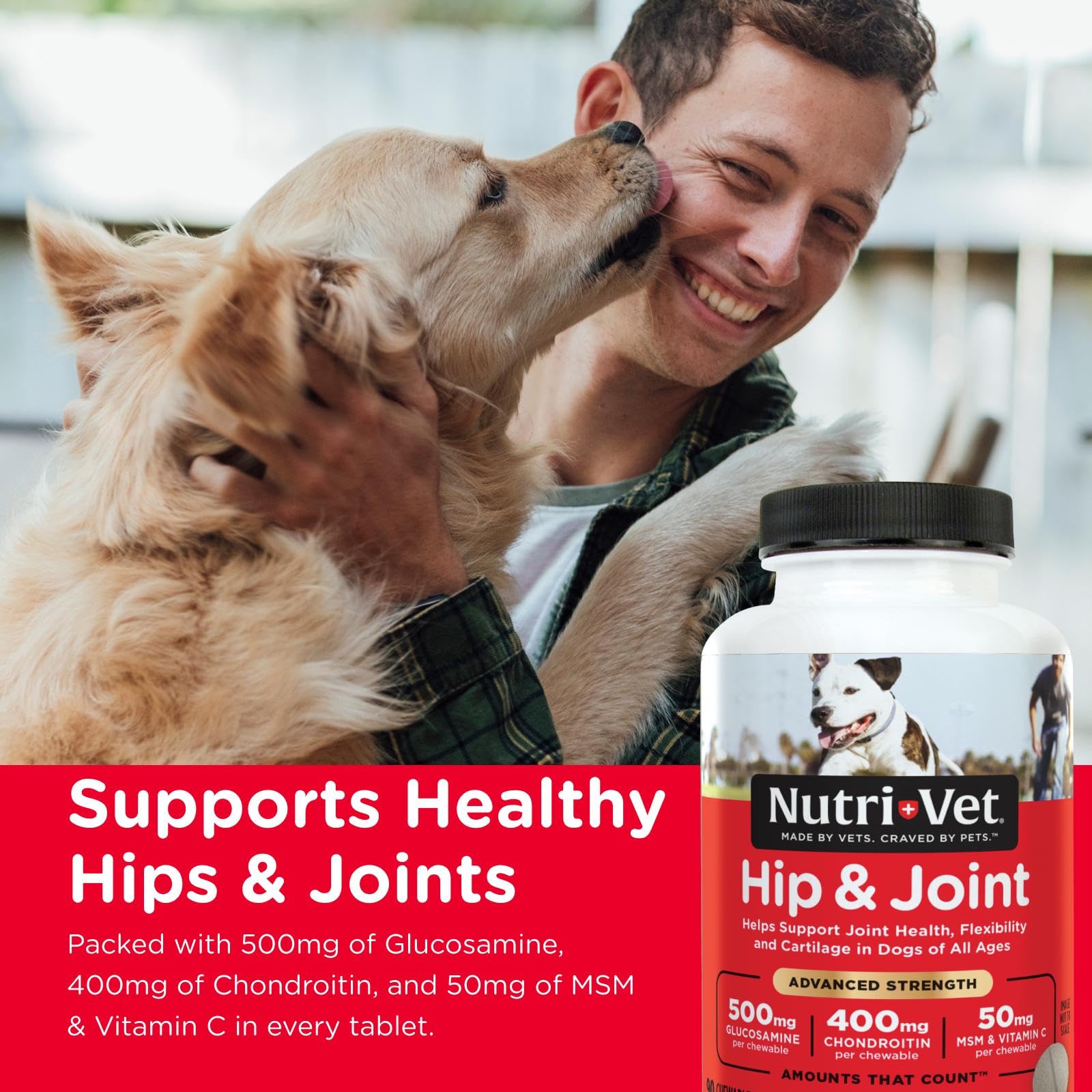 Nutri-Vet advanced-strength dog joint chews closeup showing easy administration for dogs.