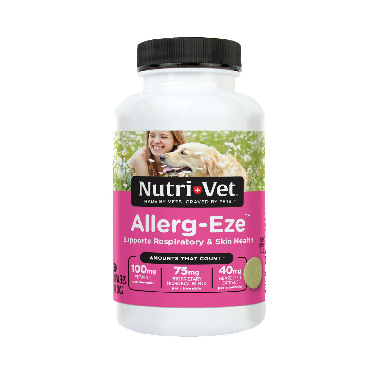 Nutri-Vet Allerg-Eze box front shows seasonal allergy support for dogs