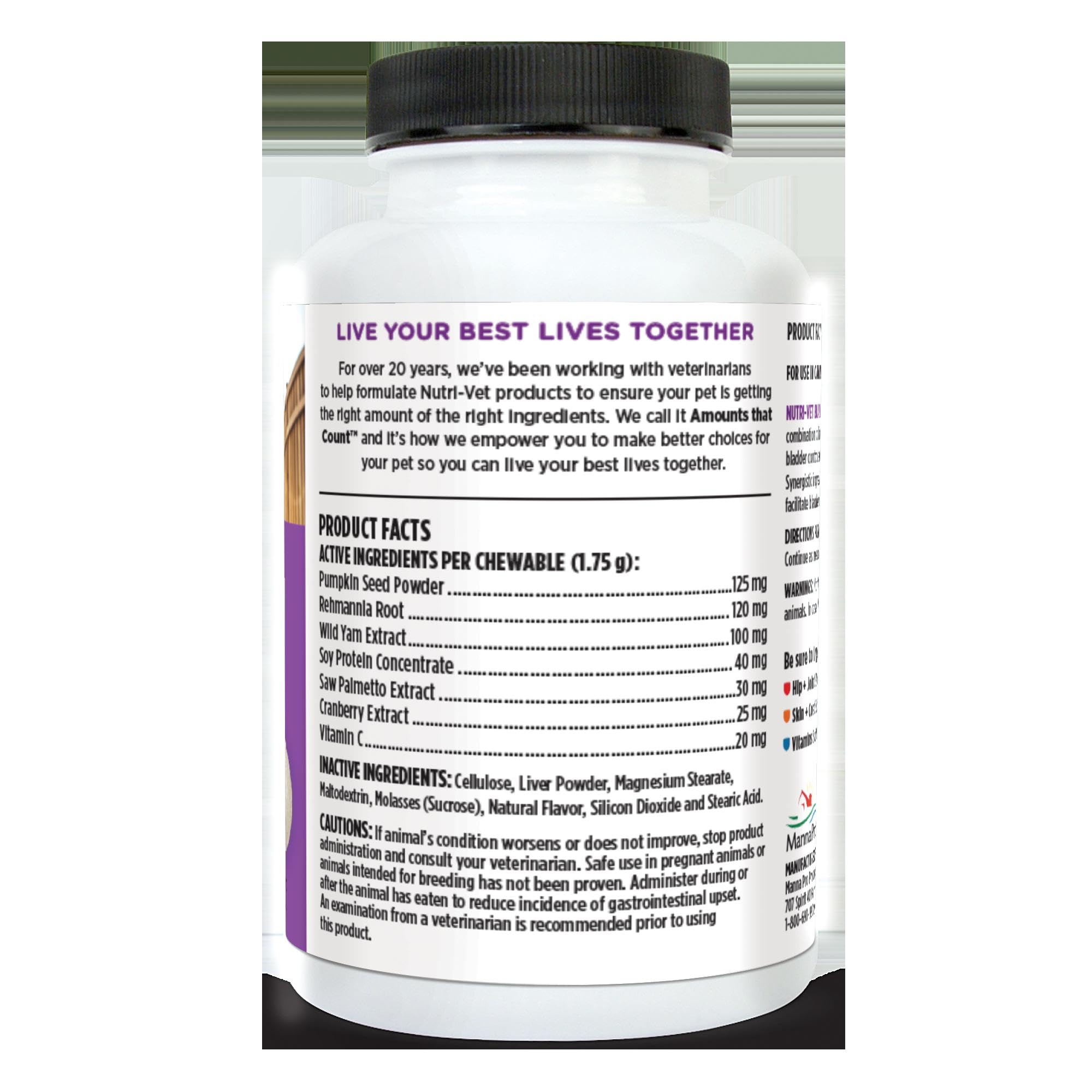 Nutri-Vet Bladder Control made in USA bottle showcases NASC quality.