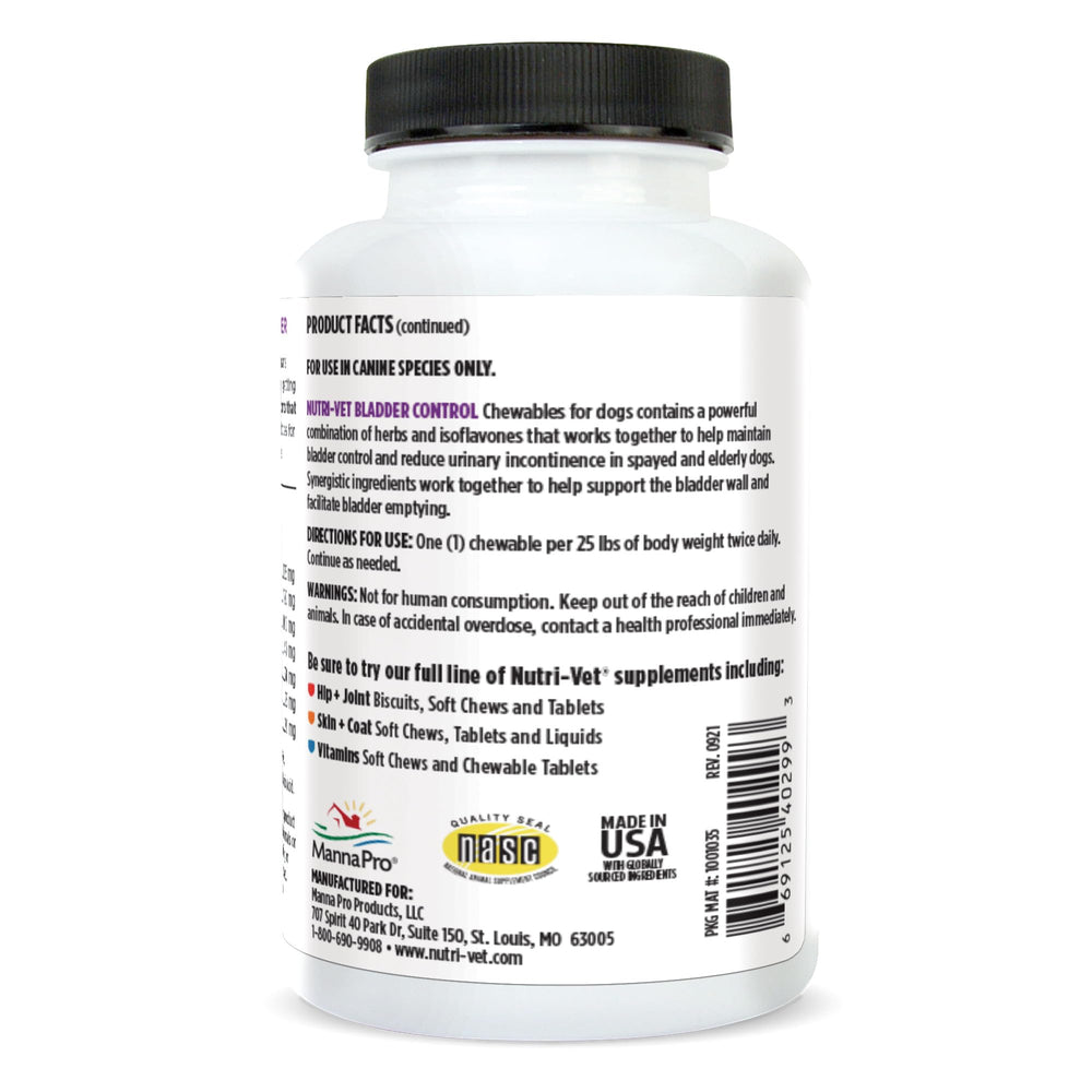 Nutri-Vet Bladder Control NASC seal indicates veterinary-grade care.