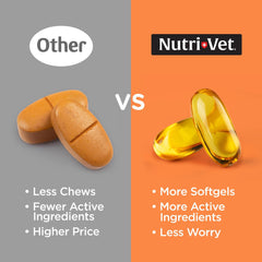 Pouring Nutri-Vet bottle for easy daily dosing.