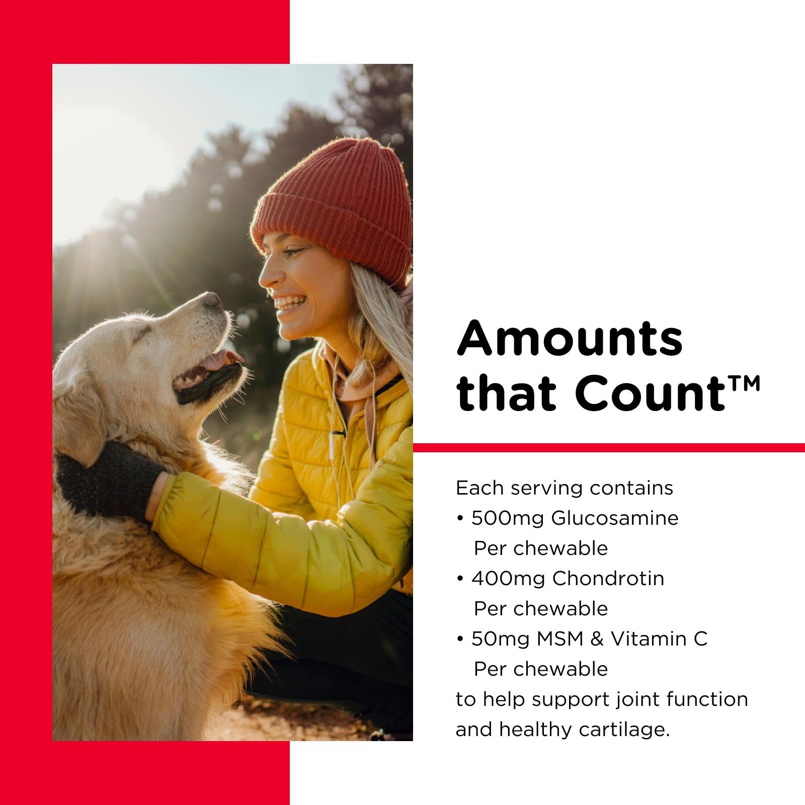 Nutri-Vet glucosamine chondroitin MSM formula chews for joint support.