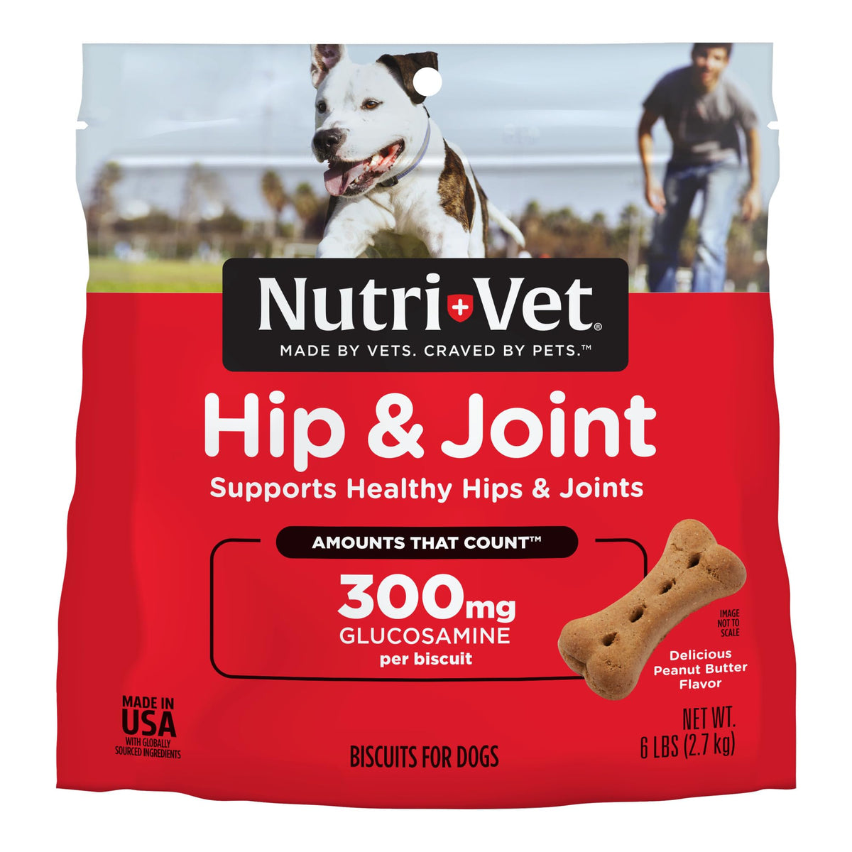 Nutri-Vet hip joint biscuit closeup; tasty treat supporting joint mobility.