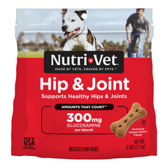 Nutri-Vet hip joint biscuit closeup; tasty treat supporting joint mobility.