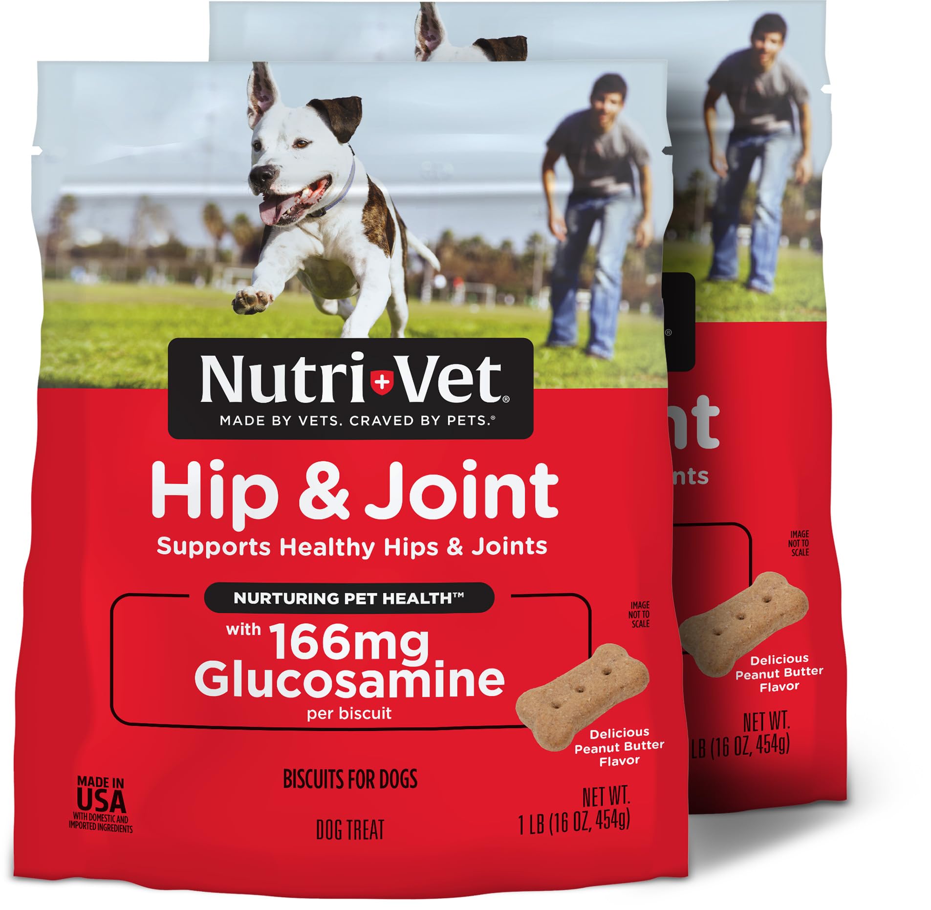 Nutri-Vet Hip & Joint Biscuits packaging signals premium joint support for dogs.