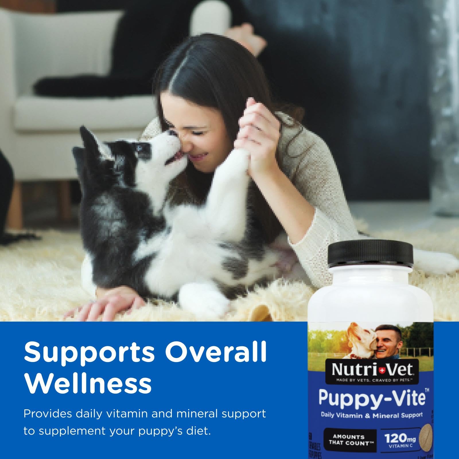 Nutri-Vet Puppy-Vite chew close-up highlighting savory liver flavor for daily use.