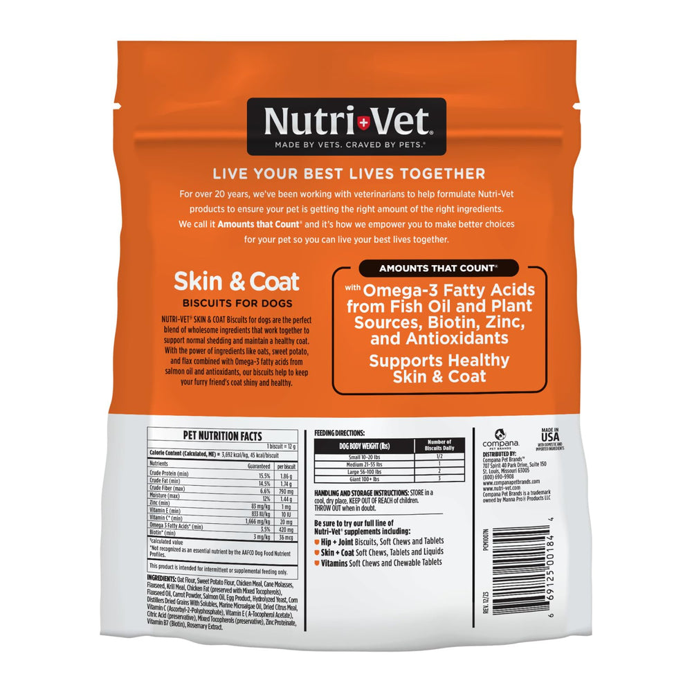 Nutri-Vet Skin & Coat Biscuits pack of 2 for daily health support.