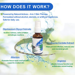 Nutriarise spray applied to gecko's skin area for soothing, non-invasive care.