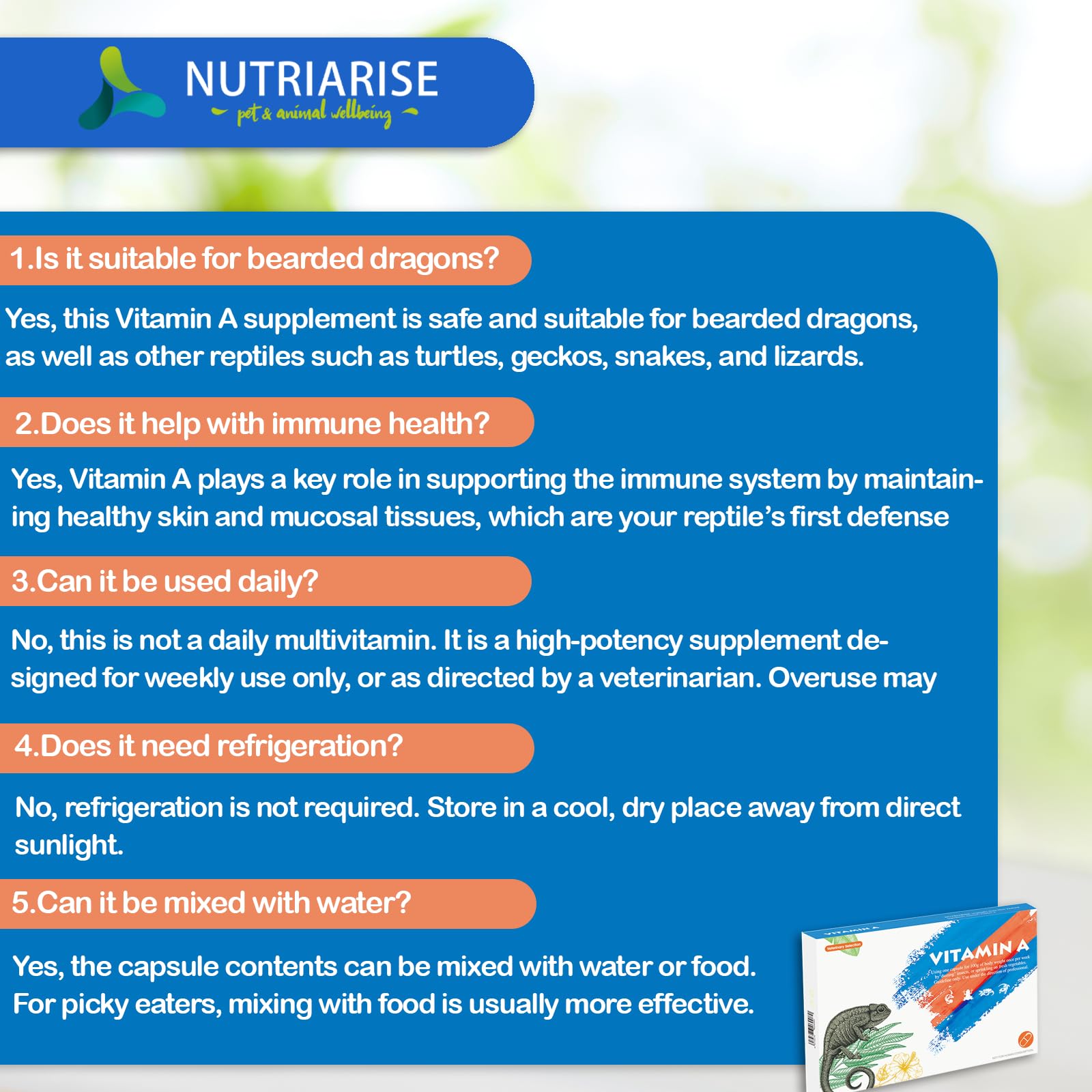 Nutriarise premium quality ingredients support trusted reptile care.