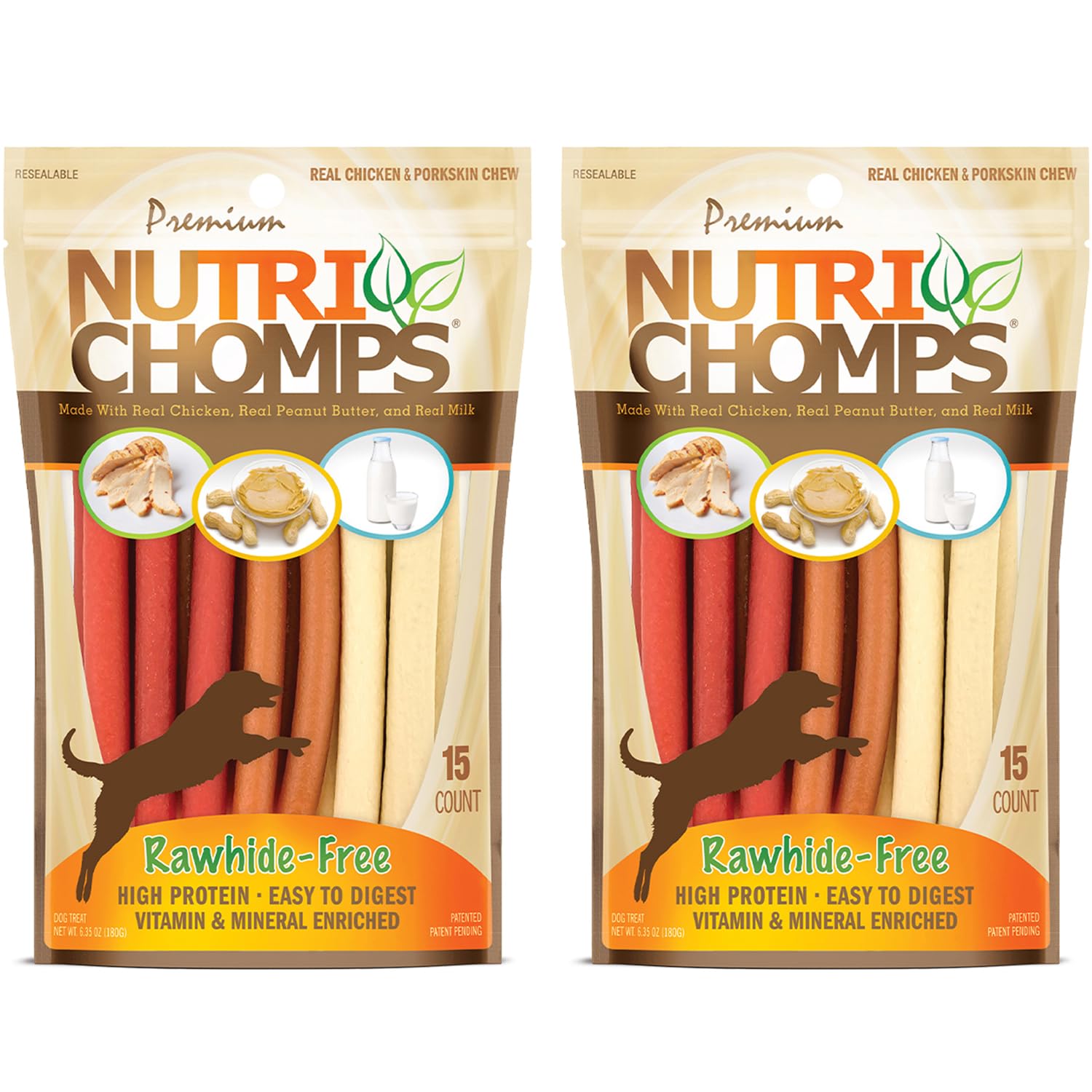NutriChomps 5-inch twists with chicken, peanut butter, and milk flavor for tasty, long-lasting chewing