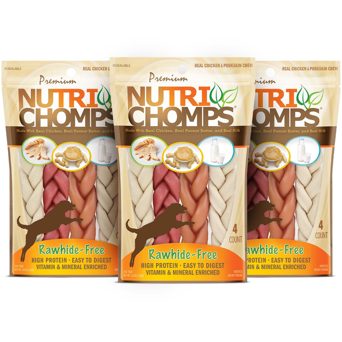 NutriChomps braids with oven-roasted chicken flavor, a tasty, digestible chew for dogs